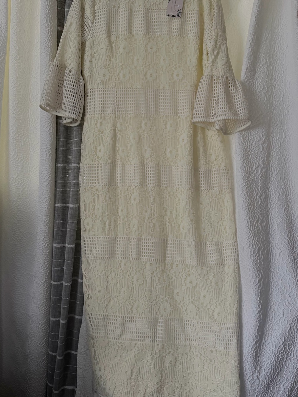 Dainty Jewells Cream Lace Maxi Dress with Flounce Sleeves